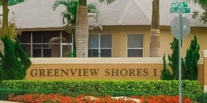 Monument sign of Greenview Shores in Wellington, FL